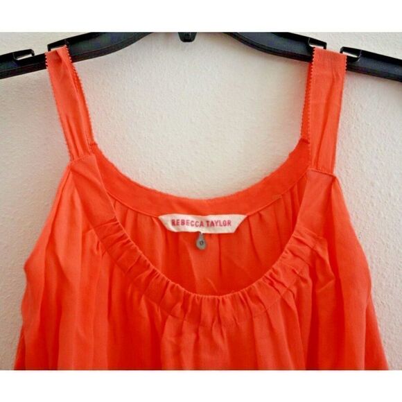 Rebecca Taylor Women's Sz 0 Coral Sleeveless Ruffle Knee Length Silk Dress $115 - Picture 4 of 10